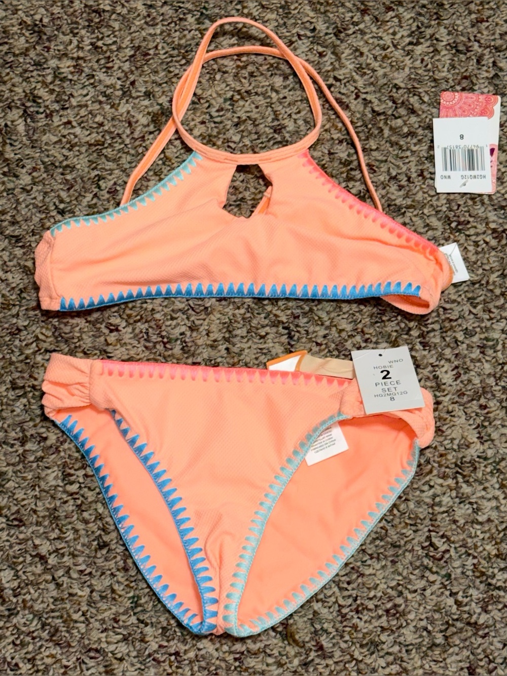 NWT Girls' size 8 swim suit Peach Halter Bikini Two-Piece Swimsuit